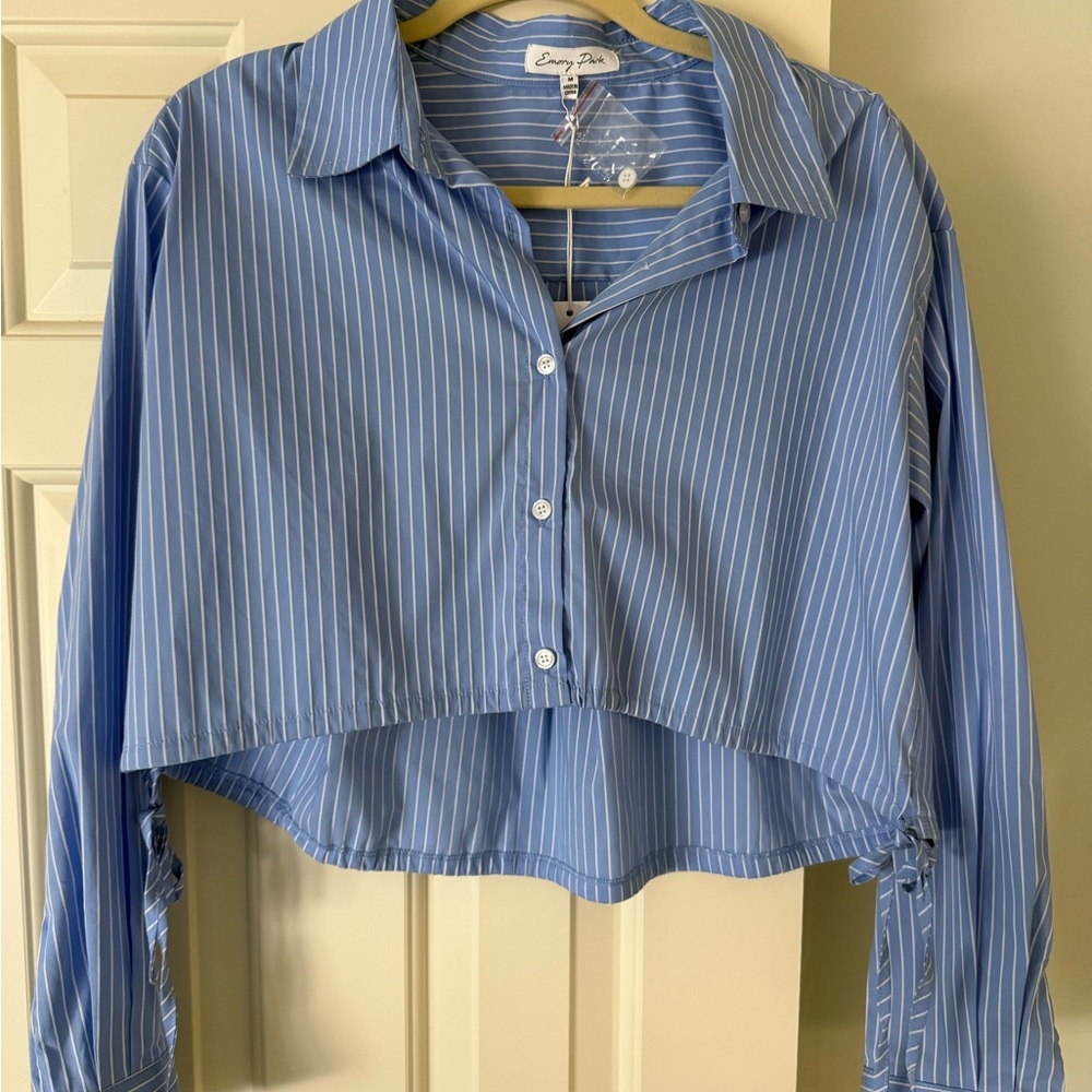 Emory Park Cropped Striped Button Down Shirt